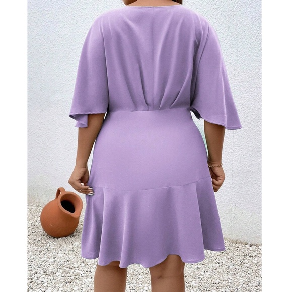 Plus solid Batwing Sleeve Ruffle Hem Mini Dress - Picture 10 of 10